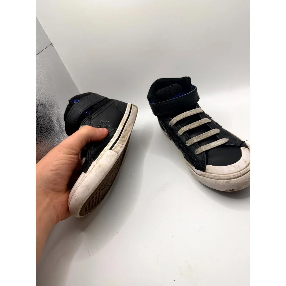 Converse Pro‎ Blaze Strap 666049C Unisex Kids 1 Sneaker Black Blue Leather Shoes